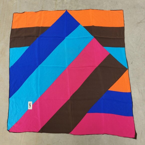 YSL, multi color silk, 35" x 35" scarf - Picture 2 of 6